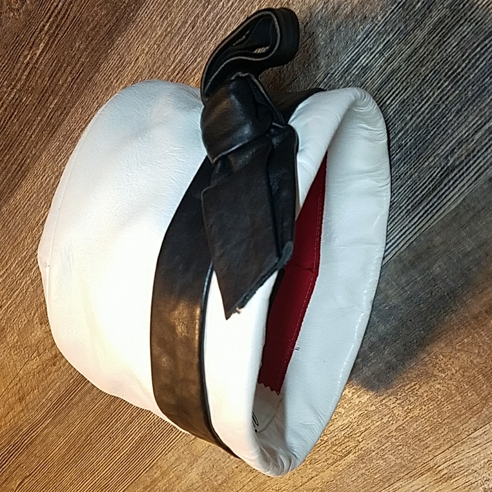 Christian Dior 'Miss Dior' 1960's Vintage Leather White and Black Mod Cloche Hat